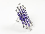 Unique Long Shape With Fine Firework Design Purple Color CZ Brass Ring