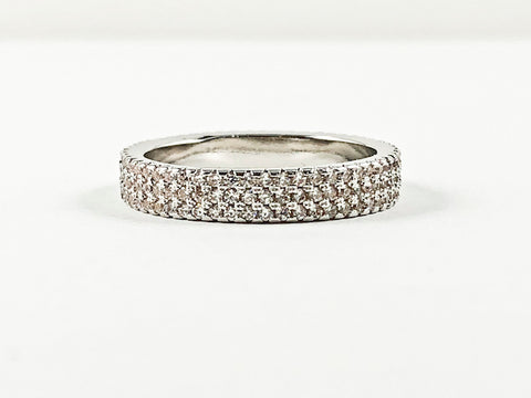 Fine Thin Simple 3 Row Eternity Band Micro CZ Setting Brass Ring
