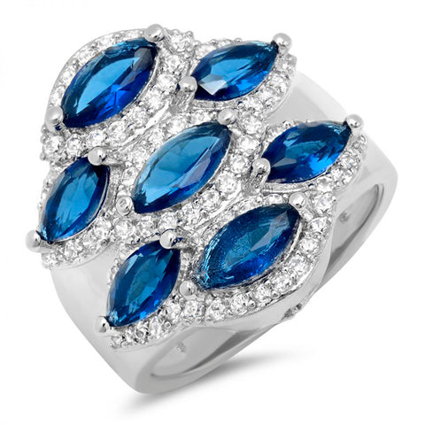 Beautiful Elegant Unique Sapphire Color Oval Shape CZ Design Brass Ring
