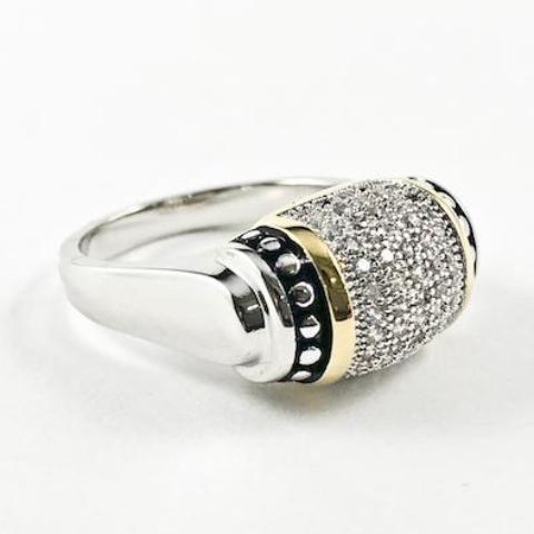 Elegant Half Round Shape Design Pave Setting CZ Two Tone Brass Ring