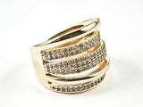 Elegant Beautiful Multi Row Shiny CZ Gold Tone Brass Ring