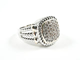 Nice Square Shape Pave Style CZ Two Tone Brass Ring