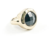 Beautiful Round Center Black Color CZ Brush Finish Design Gold Tone Brass Ring