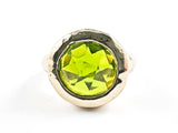 Beautiful Round Center Green Color CZ Brush Finish Design Gold Tone Brass Ring