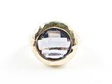 Beautiful Round Center Gray Color CZ Brush Finish Design Gold Tone Brass Ring