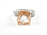 Beautiful Wire Texture Band With Center Square Shape Champagne CZ Brass Ring