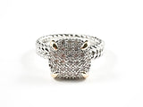 Beautiful Square Shape Wire Texture Pave Setting CZ Brass Ring