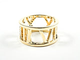 Elegant Open Roman Numeral Design Gold Tone Brass Band Ring