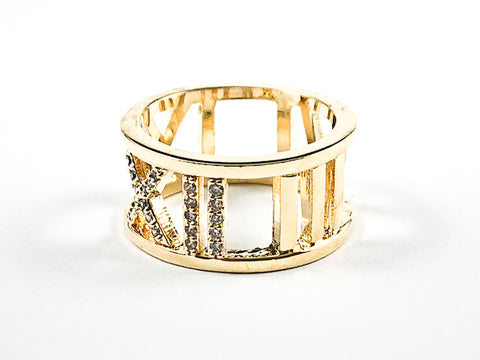 Elegant Open Roman Numeral Design Gold Tone Brass Band Ring