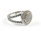 Beautiful Modern Round Center Micro Setting CZ Wire Texture Brass Ring