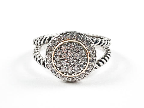 Beautiful Modern Round Center Micro Setting CZ Wire Texture Brass Ring
