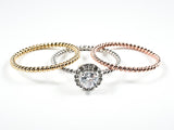 Beautiful 3 Piece Set Tri Color & Tone Beaded Band With Center Round CZ Brass Ring