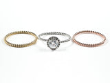 Beautiful 3 Piece Set Tri Color & Tone Beaded Band With Center Round CZ Brass Ring