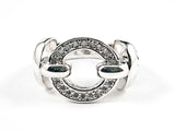 Elegant Round CZ Circle Center Design Wire Texture Style Brass Ring