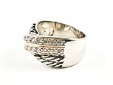 Modern Two Tone Thick X Cross Wire Texture Brass Ring