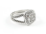 Modern Layered Square Center Micro CZ Setting Wire Texture Brass Ring