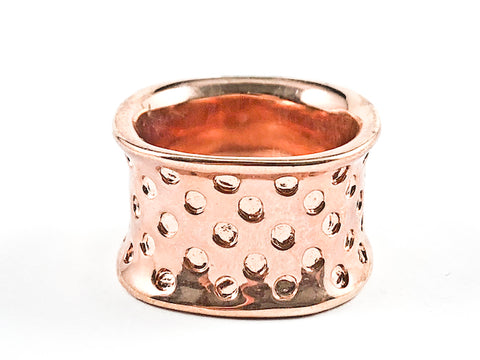 Beautiful Textured Thick Square Form Eternity Pink Gold Tone Brass Ring
