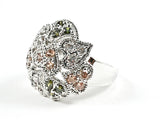 Beautiful Elegant Multi Heart Collage Design Multi Color CZ Brass Ring