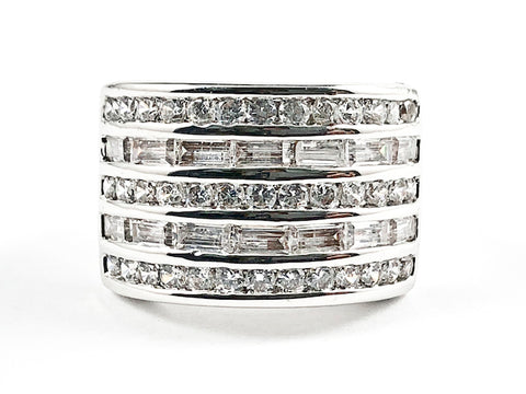 Elegant Rectangle Shape Multi Row Baguette CZ Setting Brass Ring