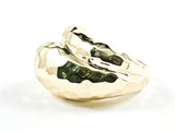 Unique Geometric Shape Shiny Metallic Hammered Gold Tone Brass Ring