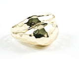 Unique Geometric Shape Shiny Metallic Hammered Gold Tone Brass Ring