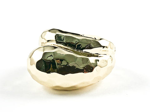 Unique Geometric Shape Shiny Metallic Hammered Gold Tone Brass Ring