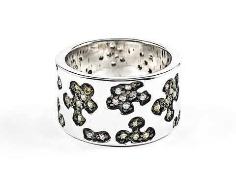 Beautiful Thick Shiny Metallic With Multi Color CZ Spots Eternity Brass Band Ring