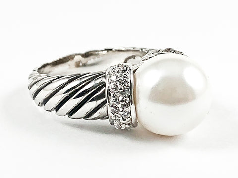 Nice Beautiful Textured Center Pearl With CZ Brass Ring