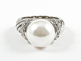 Nice Beautiful Textured Center Pearl With CZ Brass Ring