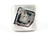 Nice Square Shape Center Diamond Shape Metallic Design Matte Brush Finish Silver Tone Brass Ring