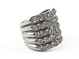 Stylish Dark Micro Black Color CZ Multi Row Black Rhodium Tone Brass Ring