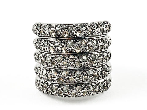 Stylish Dark Micro Black Color CZ Multi Row Black Rhodium Tone Brass Ring