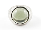Unique Half Round Single Center Moon Stone Textured Band Brass Ring