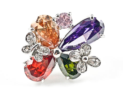Beautiful Unique Mix Shape Butterfly Design Multi Color CZ Brass Ring