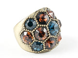 Nice Multi Color Dark Mosaic Dome Style Spike Design Gold Tone Brass Ring