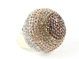 Fancy Large Dome Shape Form Micro Mix Brown Color Crystals Setting Gold Tone Fashion Ring