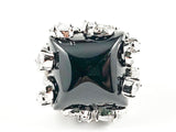 Unique Large Square Shape Center Black Stone Vintage CZ Design Brass Ring