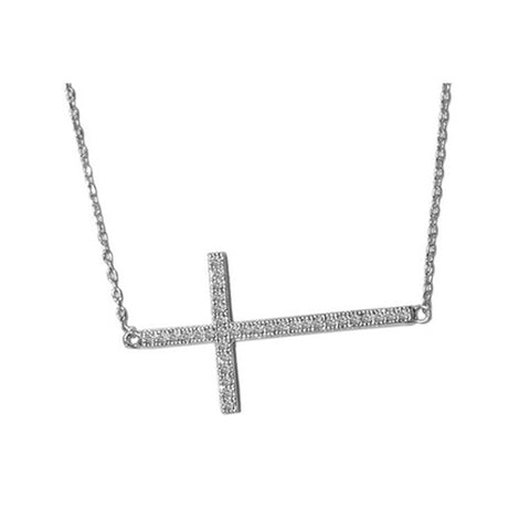 Classic Cross On Side With CZ Design Brass Necklace