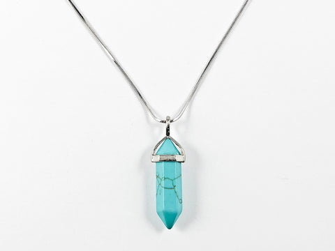 Pendulum Crystal Shaped Turquoise Stone Brass Necklace