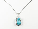 Unique Synthetic Turquoise Stone With CZ & Grey Stones Necklace