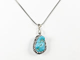 Unique Synthetic Turquoise Stone With CZ & Grey Stones Necklace