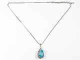 Unique Synthetic Turquoise Stone With CZ & Grey Stones Necklace