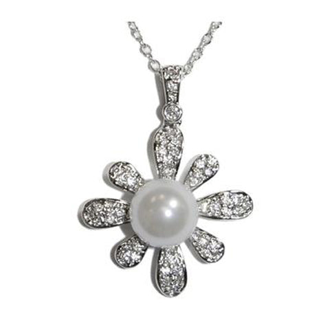 Classic Fine Center Pearl With Star Frame CZ Brass Necklace