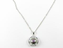 Dark Grey Pearl With Baguette CZ Necklace