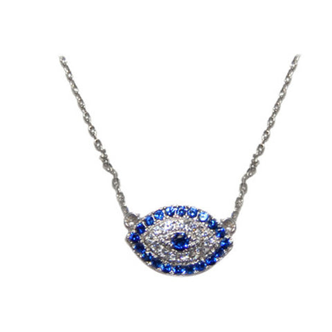 Classic Evil Eye Sapphire & Clear CZ Brass Necklace