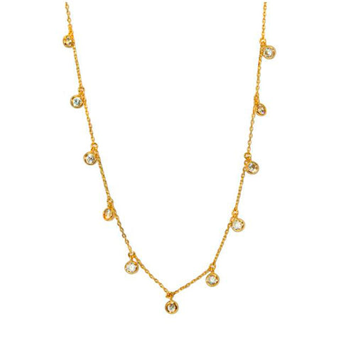 Beautiful Dainty Multi CZ Charm Gold Tone Brass Necklace