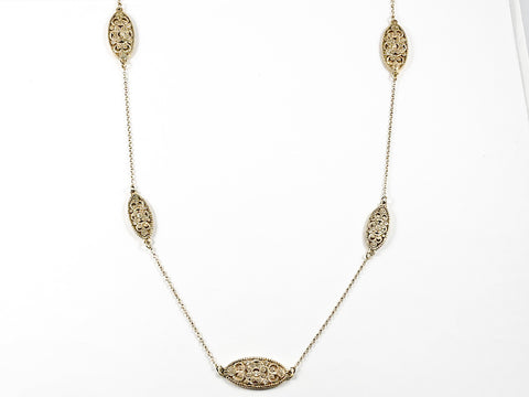 Unique Vintage Filigree Design Yellow Gold Plated Long Brass Necklace