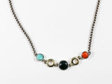 Modern Round Colorful Disc Design Long Brass Necklace