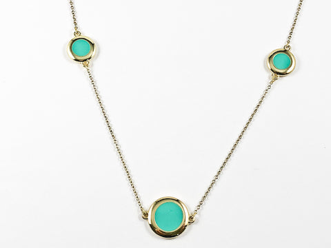 Classic Elegant Round Turquoise Color Enamel Brass Necklace
