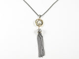 Modern Unique Center Pearl With Tassel Long Design Brass Necklace